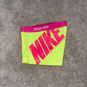 LIKE NEW - Pink/Yellow Nike Pro Women's 3" Shorts - Size M